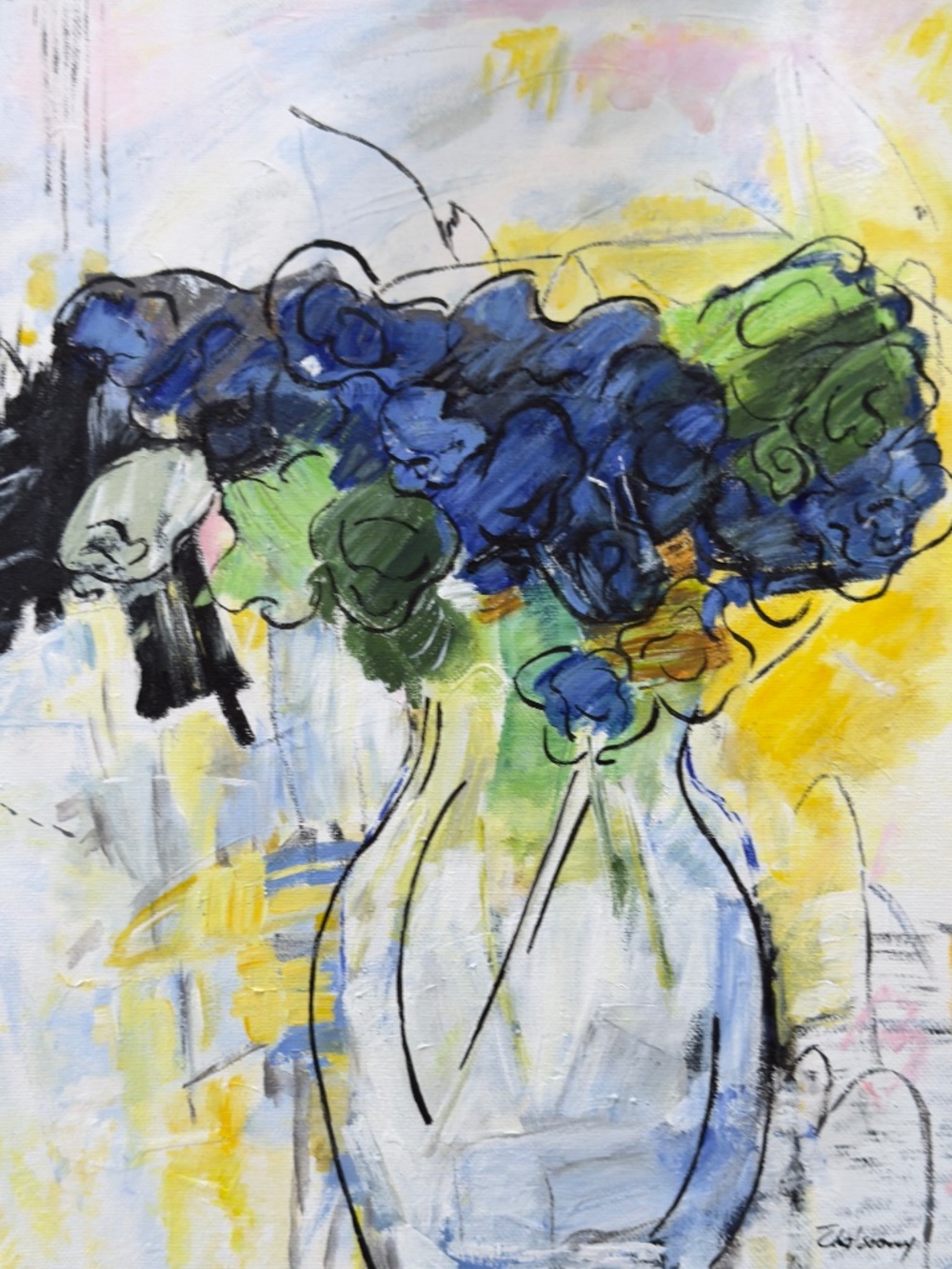 Original Blue Floral Abstract Realism Painting